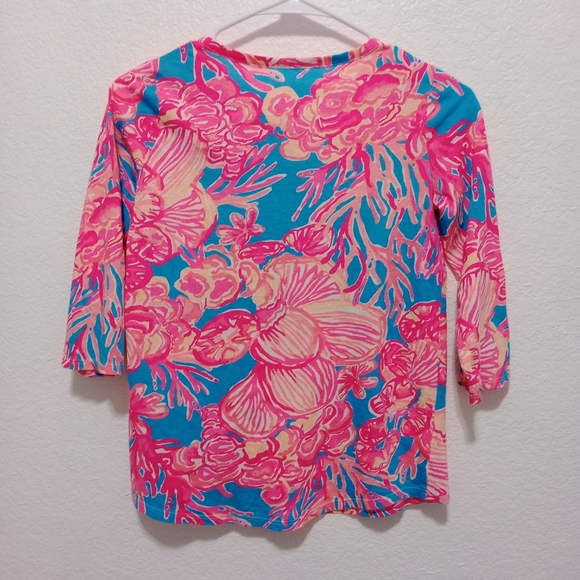 Lilly Pulitzer Girls 3/4 Sleeve Floral Coral Tunic Top size XL (12-14) - Picture 2 of 9